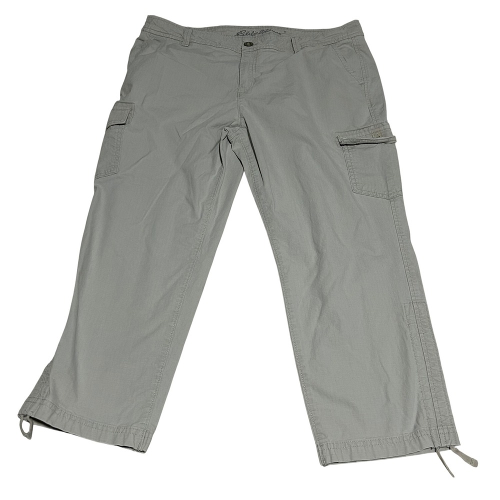 Eddie Bauer Cargo Pants Womens 14 22in Beige Ripstop Drawstring Hem Outdoor
